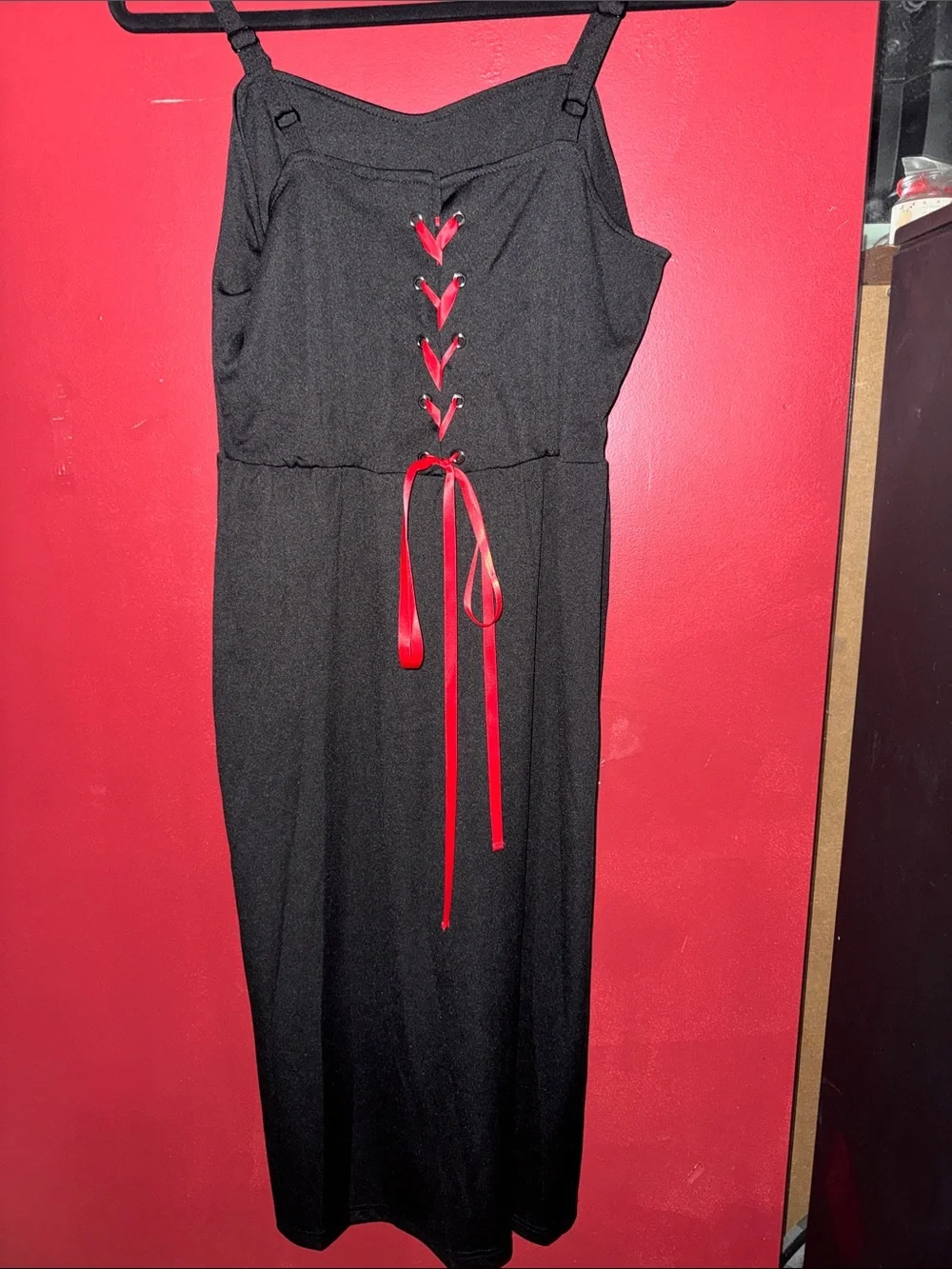 Black Slip Dress with Red Cherry Skull Print - Picture 2 of 3